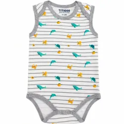 Body Blanco y Gris con Rayas y Animales Marinos para Bebé