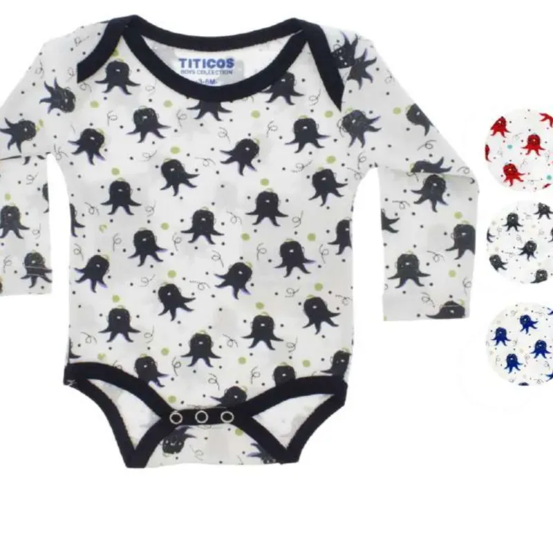 Body de Manga Larga para Bebé Temática Pulpos