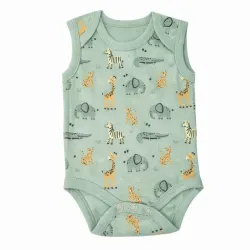 Body Infantil Verde con Animales sin Mangas