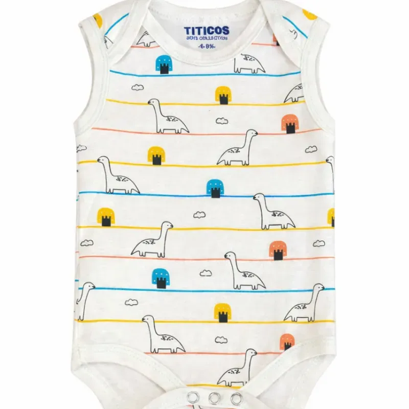 Body sin Mangas Blanco con Estampado Dinosaurios para Bebé