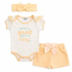 Conjunto Amarillo de Body , Short y Cinta para el cabello