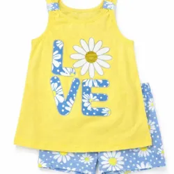 Conjunto Amarillo y Azul con Blusa Love y Short Margaritas 