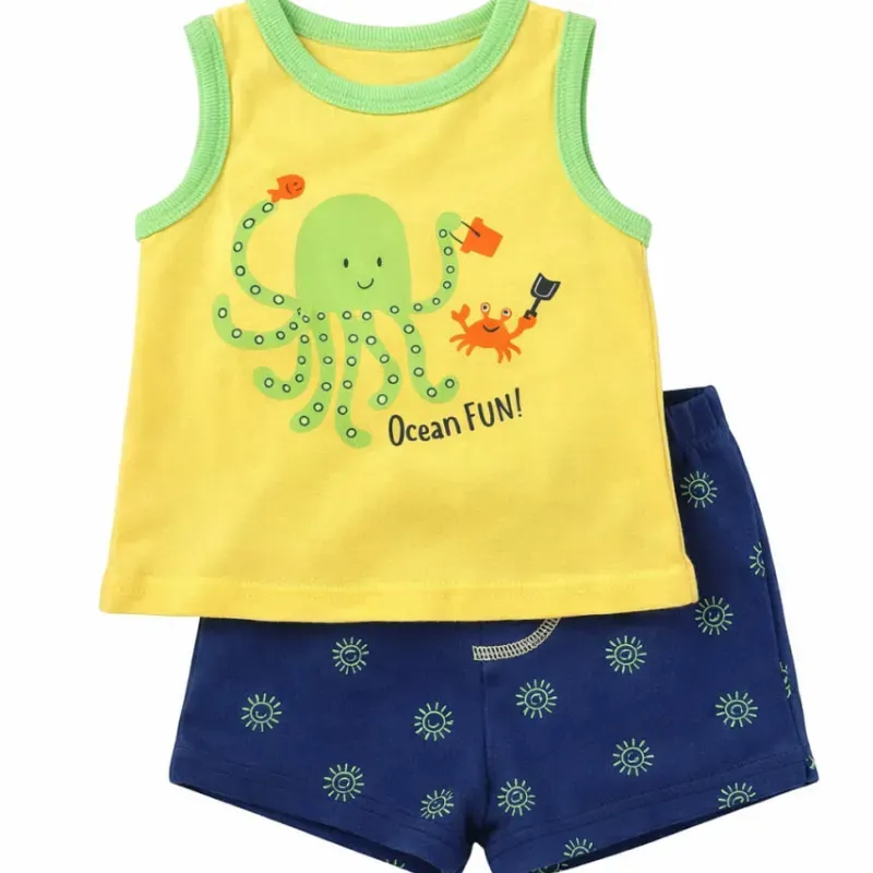 Conjunto Amarillo y Azul con Camiseta sin Mangas y Short para Niño