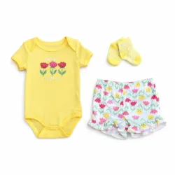 Conjunto Amarillo y Blanco con Body y Pantalón Floral para Bebé
