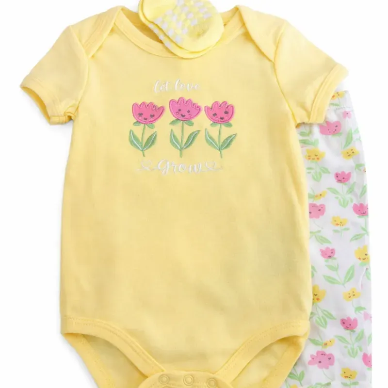 Conjunto Amarillo y Blanco con Body y Pantalón Floral para Bebé