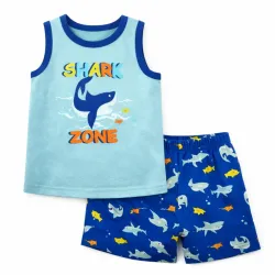 Conjunto Azul con Camiseta Tiburón y Short 