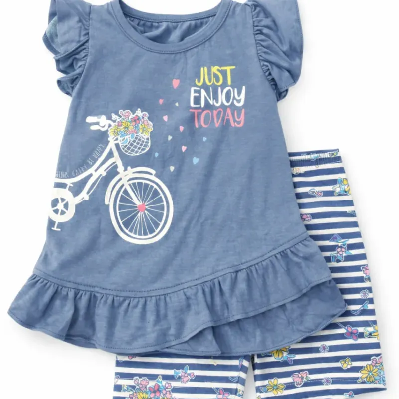 Conjunto Azul de Camiseta con Bicicleta y Short para Bebé
