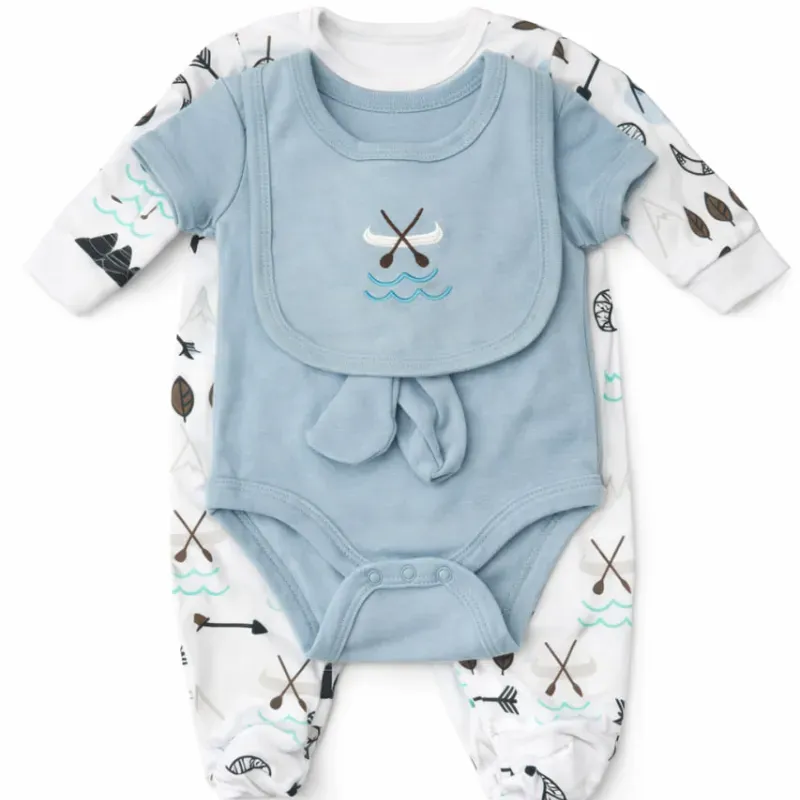 Conjunto Azul y Blanco con Body y Pijama para Bebé