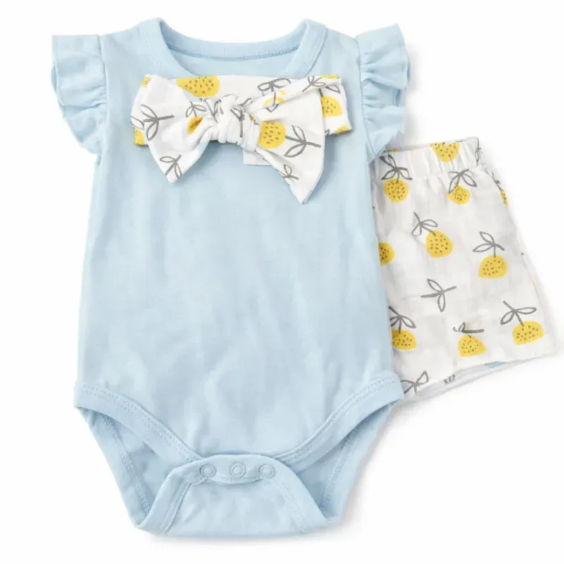 Conjunto Azul y Blanco con Body y Short de Limones para Bebé