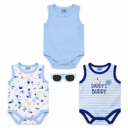Conjunto Azul y Celeste con Bodys y Gafas para Bebé