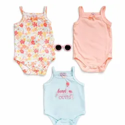 Set de Bodys Azul y Naranjas con Flamingos y Gafas para Bebé