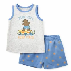 Conjunto Bebé High Tides Camiseta Gris y Short Azul