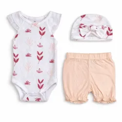 Conjunto Blanco con Body y Gorro Floral para Bebé