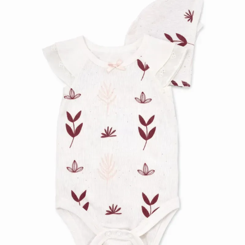 Conjunto Blanco con Body y Gorro Floral para Bebé