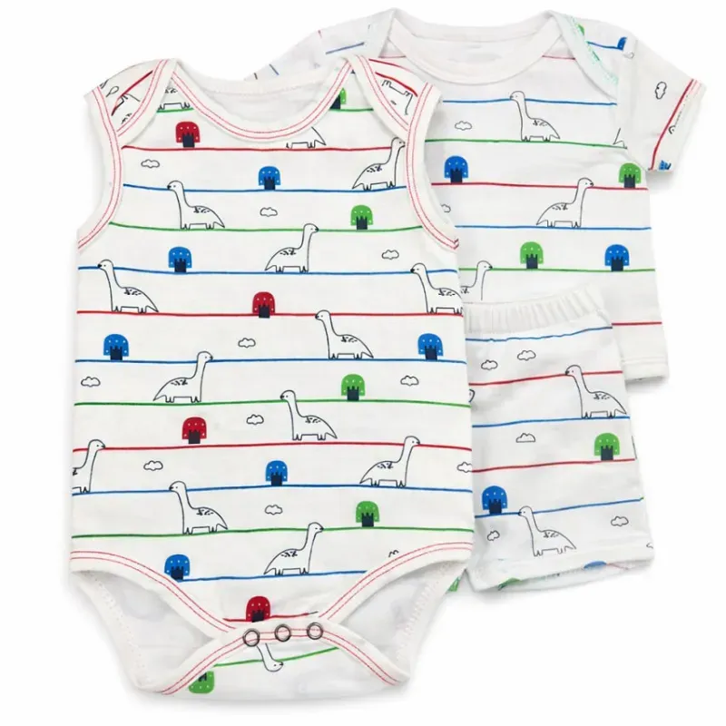 Conjunto Blanco con Dinosaurios y Short para Bebé