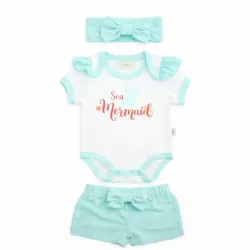 Conjunto Blanco y Azul con Body y Short de Sirenita para Bebé