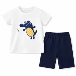 Conjunto Blanco y Azul con Pullover de Cocodrilo y Short