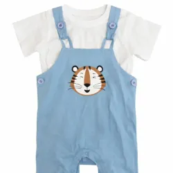 Overol Blanco y Azul con Pullover de Tigre para Bebé