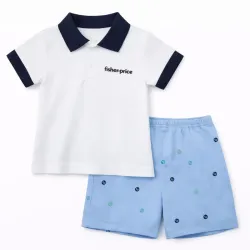 Conjunto Fisher Price Blanco y Azul con Pullover y Short para Niño