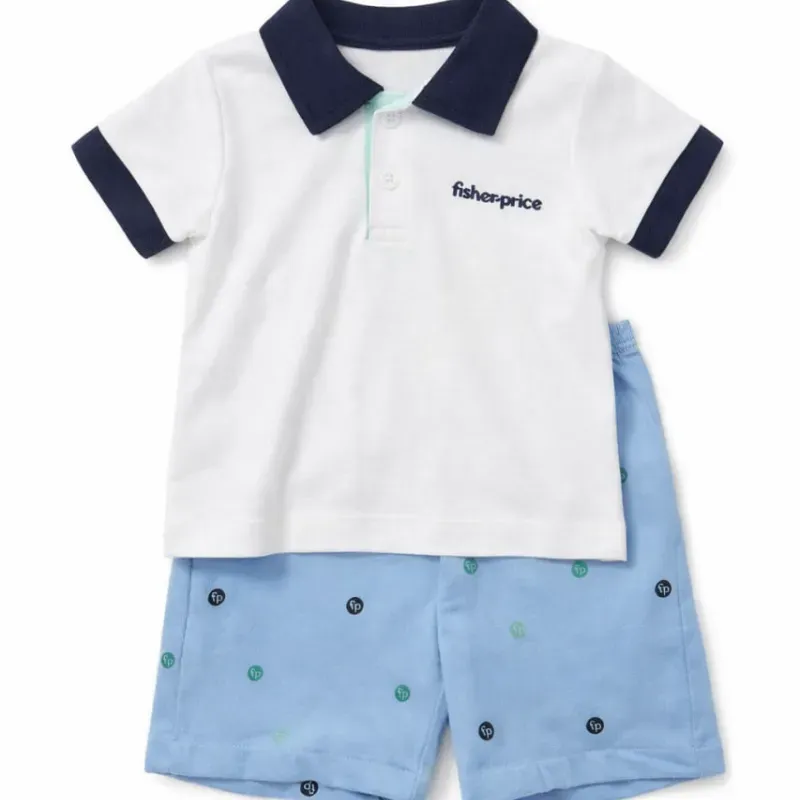 Conjunto Blanco y Azul con Pullover de Cuello y Short para Niño