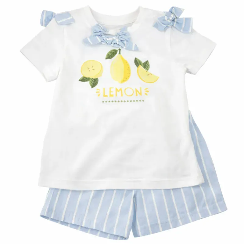 Conjunto Blanco y Celeste con Camiseta con Estampado de Limóny Short para Bebé