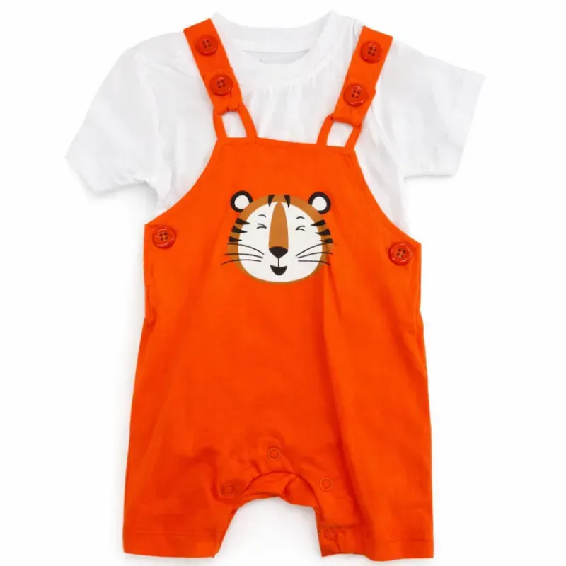 Conjunto Blanco y Naranja con Camiseta y Overol de Tigre para Bebé