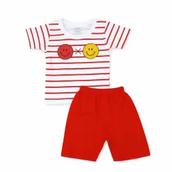 Conjunto Blanco y Rojo con Pullover de Rayas y Short para Bebé