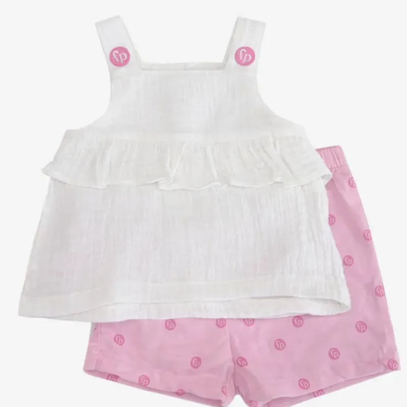 Conjunto Blanco y Rosa con Top y Short Estampados para Bebé