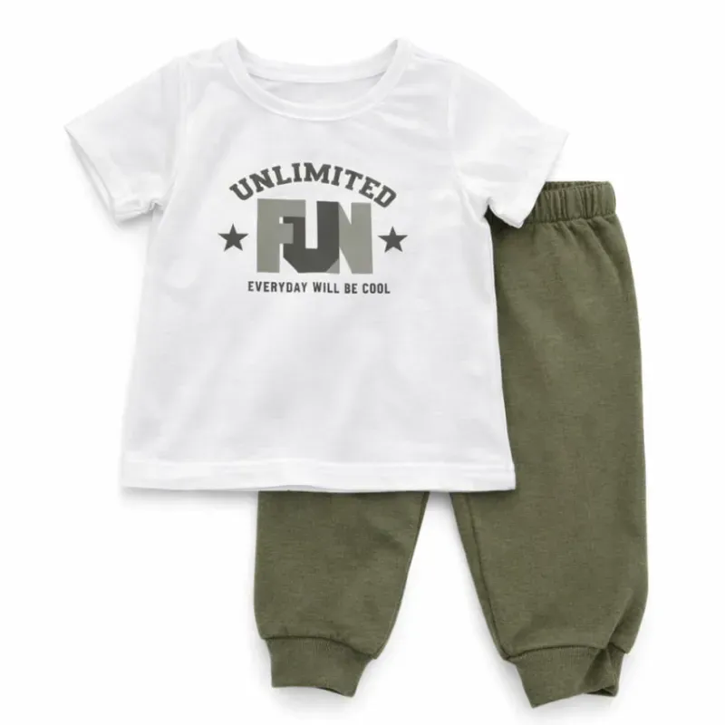 Conjunto Blanco y Verde con Camiseta y Pantalón para Bebé