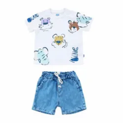 Conjunto Pullover con Animales y Short de Mezclilla