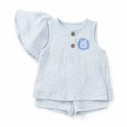 Conjunto Celeste con Blusa, Short y Sombrero de León 