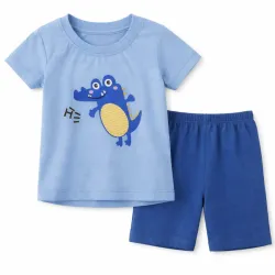 Conjunto Celeste y Azul con Pullover de Cocodrilo y Short