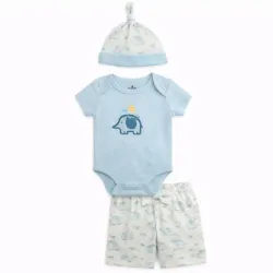 Conjunto Celeste y Blanco con Body y Gorro Elefante para Bebé