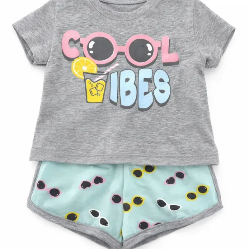 Conjunto Cool Vibes Gris y Celeste con Camiseta y Short para Bebé
