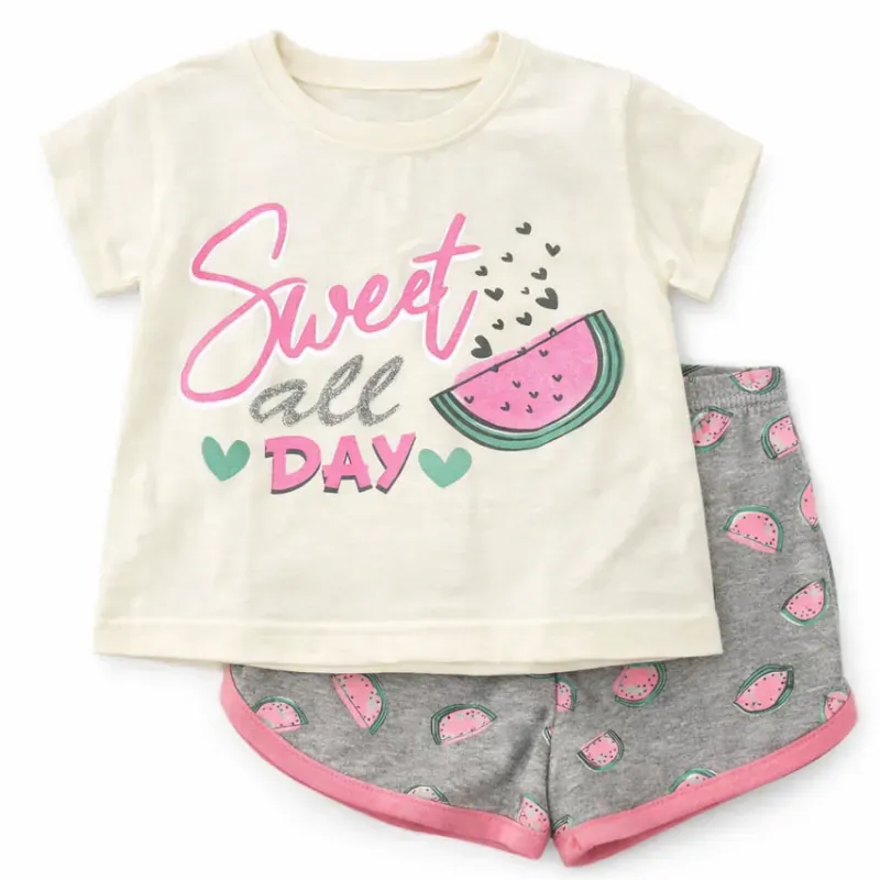 Conjunto Crema con Camiseta con Estmpado de Sandía y Short para Bebé
