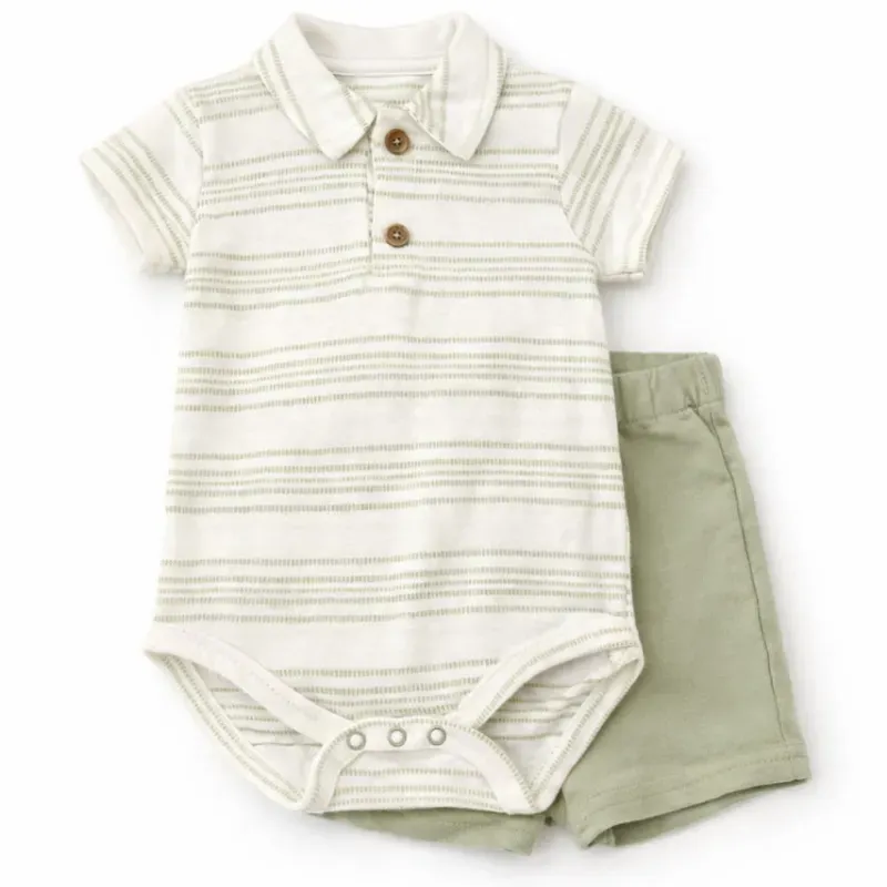 Conjunto Crema y Verde con Body y Short para Bebé