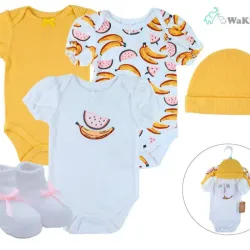 Conjunto de Body, Pantalón, Babero y Gorro para Bebé Temática Frutas