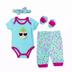 Conjunto de Body, Pantalón, Cinta y Medias para Bebé Temática Piñas