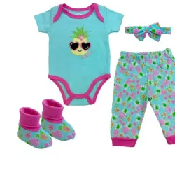 Conjunto de Body, Pantalón, Cinta y Medias para Bebé Temática Piñas