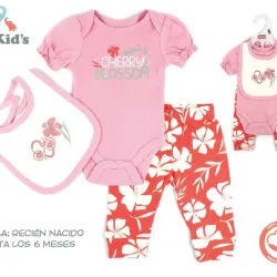 Conjunto de Body, Pantalón y Babero para Bebé Temática Flores