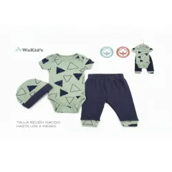 Conjunto de Body, Pantalón y Babero para Bebé Temática Triángulos