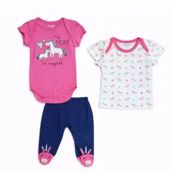 Conjunto de Body, Pantalón y Camiseta para Bebé Temática Unicornios