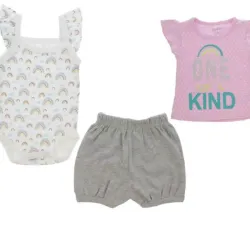 Conjunto de Body, Short y Camiseta para Bebé Temática Arcoiris
