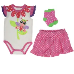 Conjunto de Body, Short y Medias para Bebé Temática Lunares/Mariposa
