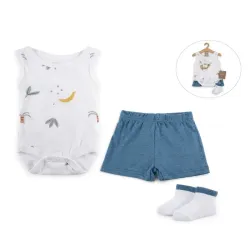Conjunto de Body, Short y Medias para Bebé Temática Mono