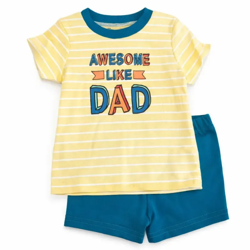 Conjunto de Camiseta Amarilla Like Dad y Short Azul