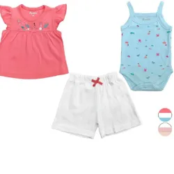 Conjunto de Camiseta, Body y Short para Bebé con Estampado Sencillo