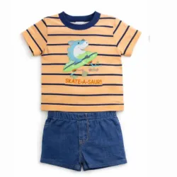 Conjunto de Pullover Rayado con Tiburón y Short Azul