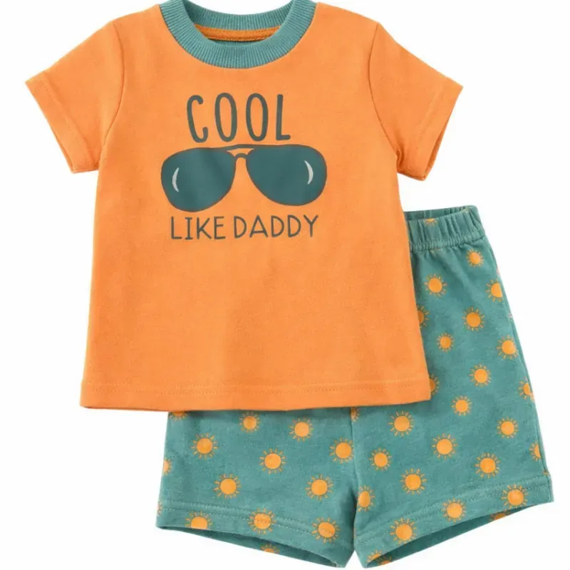 Conjunto de Camiseta Naranja Cool Like Dad y Short Verde