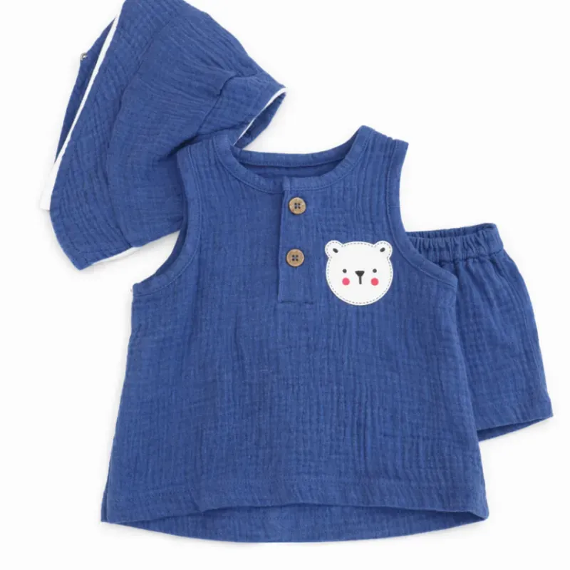 Conjunto de Camiseta, Short y Gorro con Osito